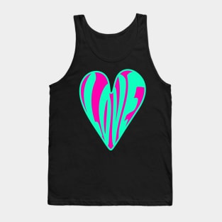 Hippie Style Love Heart, Turquoise and Pink Tank Top